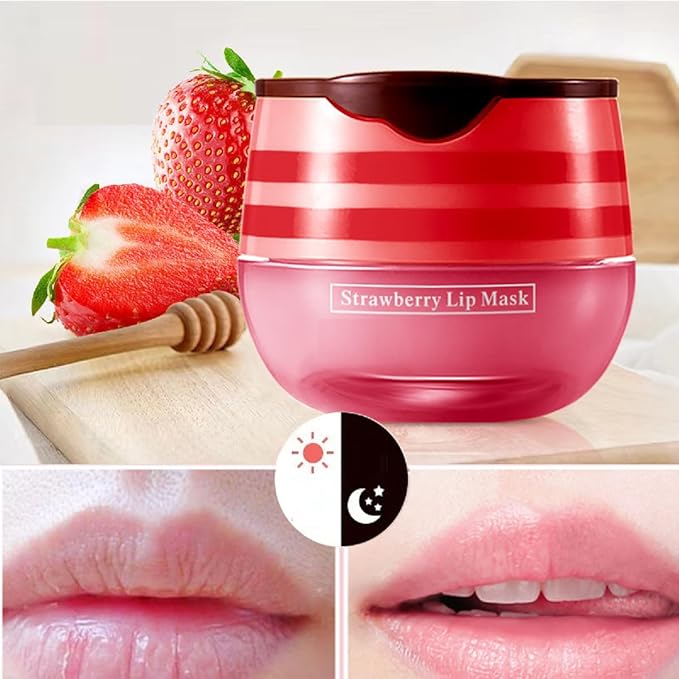 4 Pcs Bee Balm Lip Balm Honey Pot, Honey & Strawberry Lip Mask Propolis Moisturizing Hydrating Prevention Dry and Cracked Lip Scrubs Exfoliator.