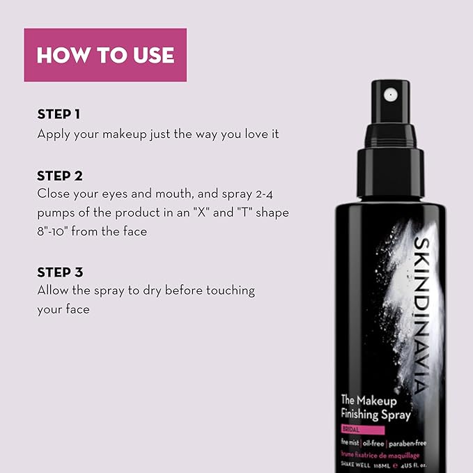 Skindinavia The Makeup Finishing Spray, Bridal Makeup Setting Spray, All-Day Wear, Long-Lasting Up to 16+ Hours, Heat-Resistant & Waterproof, Wedding Day, Bridal Shower Gift, 4.0 Oz