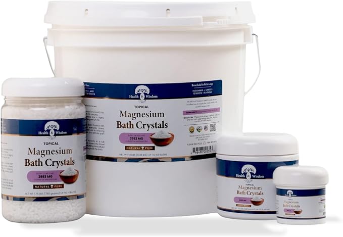 Health and Wisdom Magnesium Bath Salt - Magnesium Chloride Flakes for Bath Soak, 4X Epsom Salt Concentration, Unscented Formula, Dead Sea Sourced, Zero Additives - 12oz