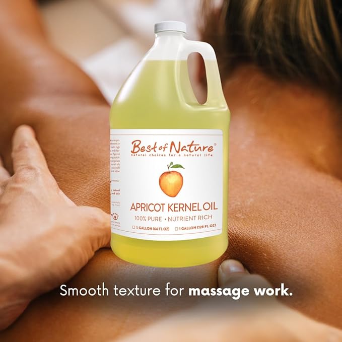 Best of Nature 100% Pure Apricot Oil – Lightweight Massage & Body Oil, Unscented Moisturizer for Hair, Skin, Face, Ideal Carrier Oil for Essential Oils, Gallon (128 fl oz)