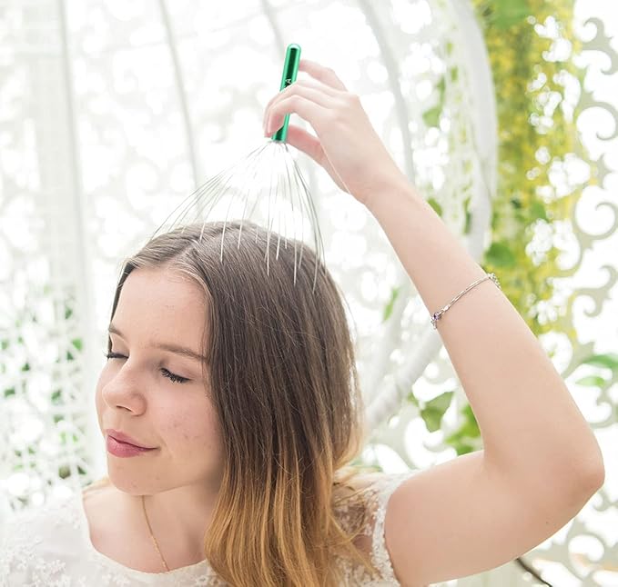 USAGA 28 Fingers Head Scratcher, Head Massager, Scalp Massager for Scalp Body Relaxing (Green)