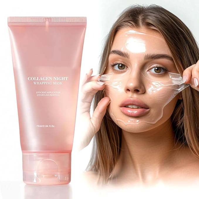 Collagen Overnight Wrapping Peel Off Facial Mask Pack,Collagen Night Wrapping Mask,Hydrates and Tightens Skin,Reduces Sagging,Elasticity & Hydration Care 2.54 fl.oz (with Brush)