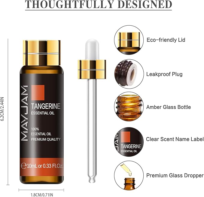Tangerine Essential Oil, MAYJAM 10ML/0.33FL.OZ Premium Tangerine Oils for Soap Candle Making, Diffuser, Bedroom, Living Room, Office
