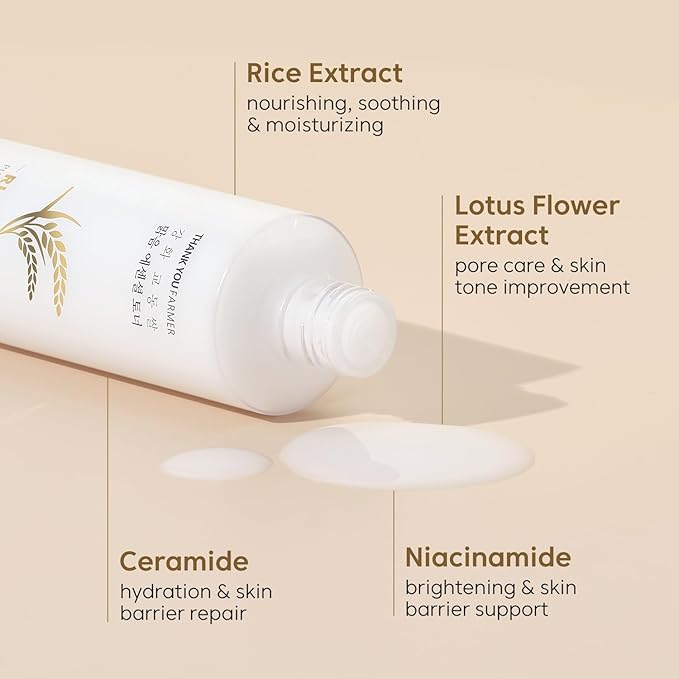 THANKYOU FARMER Rice Pure Toner β Hydrating K-Beauty Face Milk with Niacinamide & Centella β Vegan Korean Skincare for Men & Women, All Ages β Natural Toner for Dry, Sensitive Skin (7.03 oz)