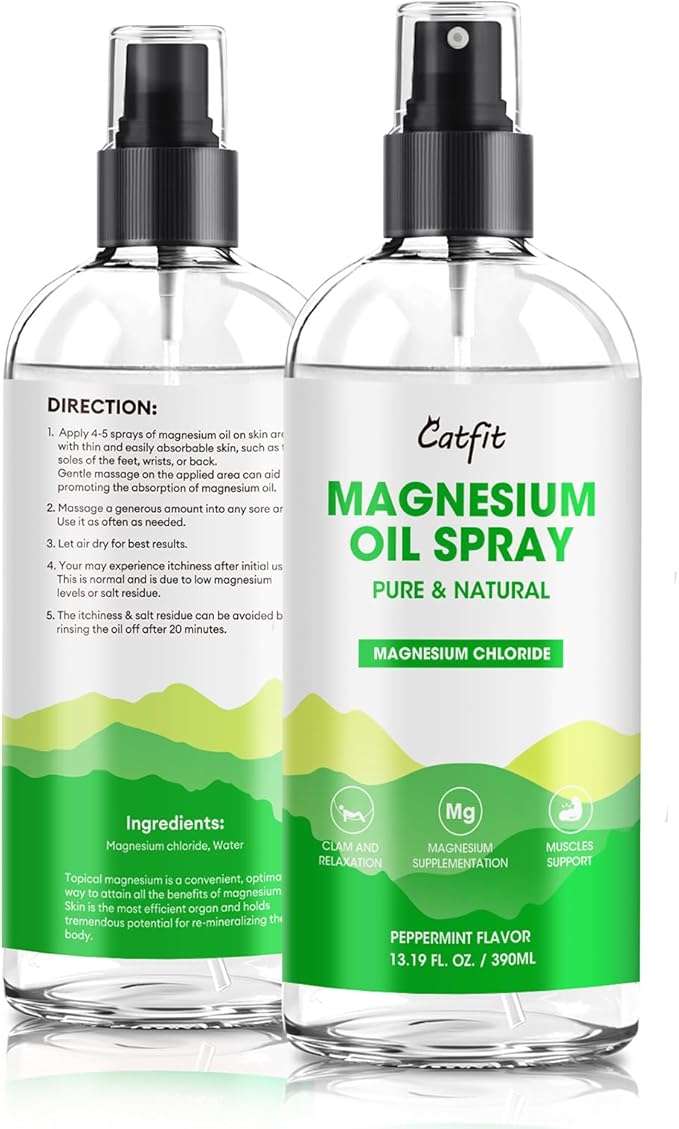 Magnesium Oil Spray - Pure & Natural Magnesium chloride Oil - Topical Magnesium Spray for Feet and Sleep, Soothing Muscles, Mood Support - High Absorption - Peppermint Flavor 390ml(13.19 Oz)