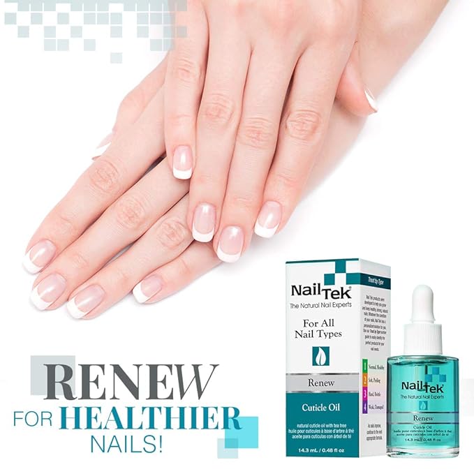 Nail Tek Renew Cuticle Oil for Nails – Natural Cuticle Oil with Tea Tree Oil, Nourishes & Moisturizes Dry Cuticles, 0.48 oz, 2-Pack