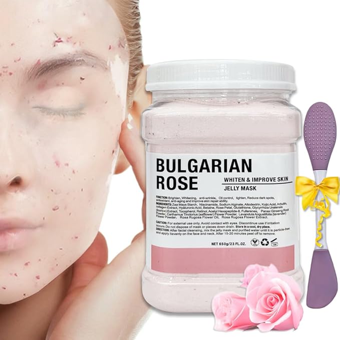 Jelly Mask Powder for Facials Care,Rose Jelly Face Mask,Lavender Jelly Face Mask,Hydrating, Brightening & Nourishing,DIY SPA Rubber Mask,with double-ended silicone brush,23 Fl Oz