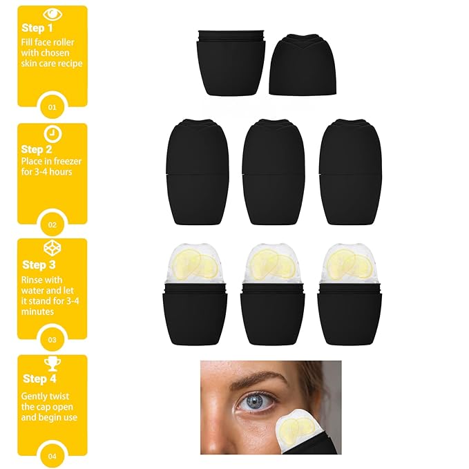 Ice Roller for Face, Qewro Silicone for Tone skin, Reusable Eye Puffiness Relief, Ice Roller Mold for Neck, Facial Roller to Remove Fine Lines Pores Anti Wrinkles (Black)