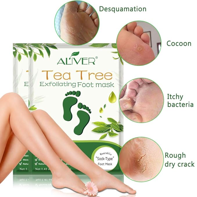 Foot Peel Mask 3 Pack, Exfoliator Peel Off Calluses Dead Skin Callus Remover,Soft Smooth Touch Feet-Men Women (Tea Tree)