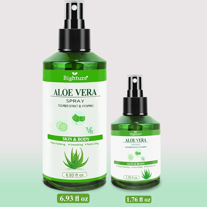 Aloe Vera Spray for Whole Body Skin, Aoe Vera Spray Extract from Freshly Cut Aloe and Infused wirh Cucumber Essence,Fast Absorbing, Easy to Use, Travel Set, 1.73 oz