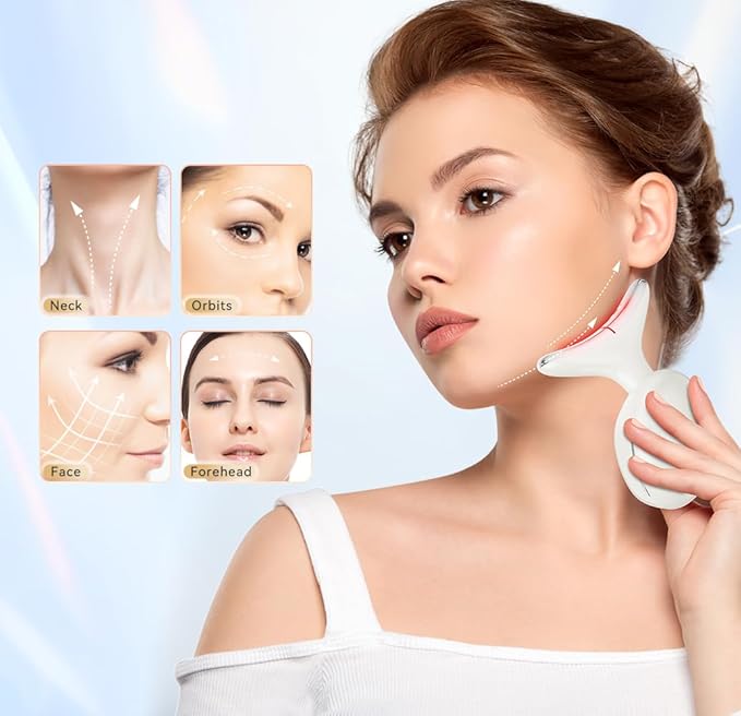 Face and Neck Massager, 7 Colors Face Sculpting Tool,Face Lift Device for Skin Care,at-Home Face Tool with Vibration and Thermal (White)