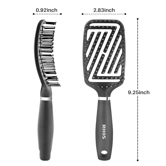 RHOS Curved Vented Detangling Hair Brush for Men, Faster Blow Drying/Styling,Paddle Vent Detangler Brush for Short,Thin,Bangs,Wet&Dry Hair(Gray)