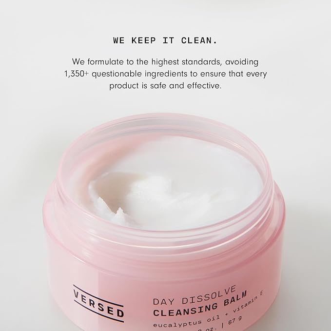Versed Day Dissolve Cleansing Balm, Jumbo - Residue-Free Makeup Remover & Milk Cleanser with Eucalyptus Oil + Vitamin E - Eye Safe Oil Based Balm Cleanser for All Skin Types - Vegan (4.6 Oz)