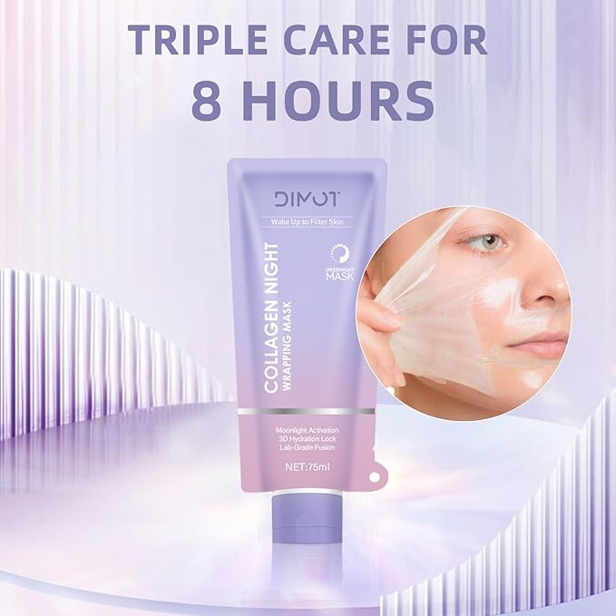 Collagen Night Wrapping Mask, Collagen Peel-Off Face with Jelly Brush - Deeply Hydrates & Firming & Glowy - Enhances Skin Elasticity, For Glowing Skin 2.54 fl.oz (1PC)