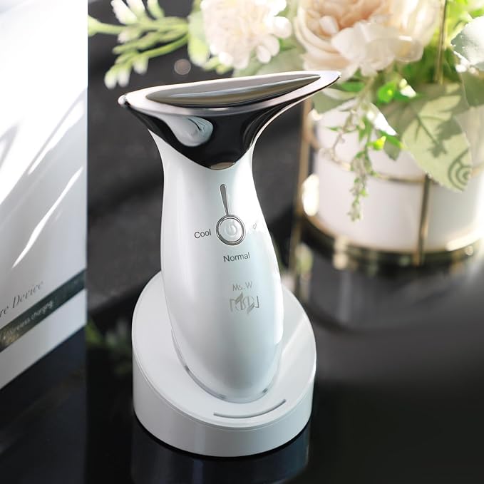 Ms.W Red Light Neck Face Massager, Facial Massager with Hot & Cold Modes for Skin Care, Vibration for Skin Tightening and Rejuvenation(White)
