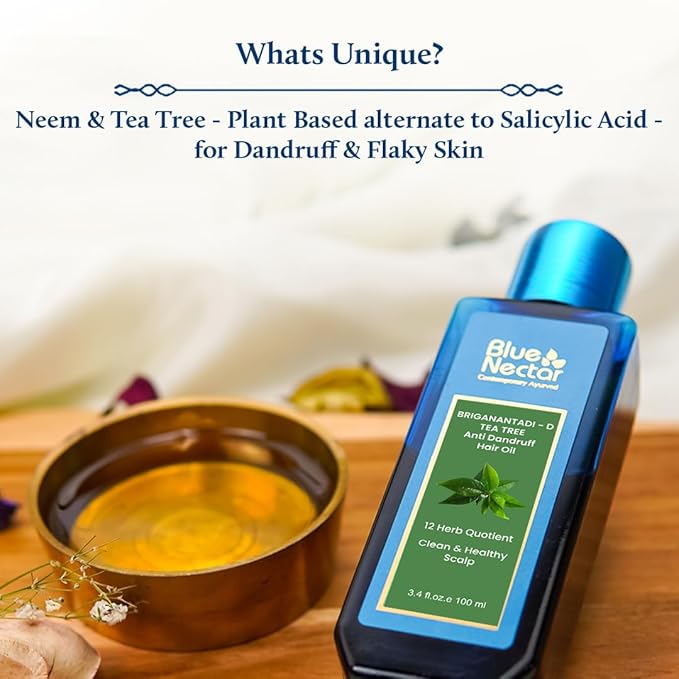 Blue Nectar Anti Dandruff Hair Oil with Neem & Tea Tree| Ayurvedic Non-Stickyfor Dry Scalp | Plant Based for Men & Women (12 Herbs, 6.76FlOz)