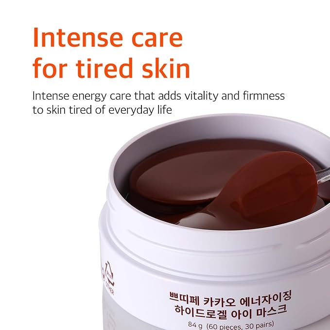 Petitfee Cacao Energizing Hydrogel Eye Mask 60ea (30pairs) - Nourishing Eye Patch with Cacao Seed Butter, Brazil Nut, Pine Nut, Macadamia, Revitalizes Under Eyes, Cooling, Firming, Hydrating Eye Care