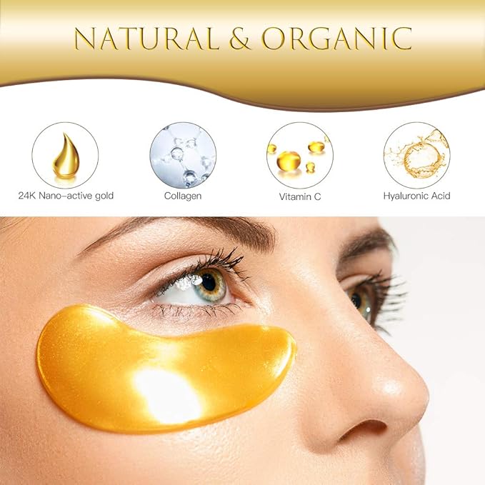 Eye Patches, Under Eye Mask, 24K Gold Eye Treatment Mask, Dark Circles Gel Pads, Under Eye Bags Treatment for Puffy Eyes, Anti-Wrinkle , 14 Pairs