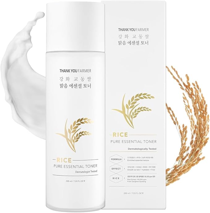 THANKYOU FARMER Rice Pure Toner β Hydrating K-Beauty Face Milk with Niacinamide & Centella β Vegan Korean Skincare for Men & Women, All Ages β Natural Toner for Dry, Sensitive Skin (7.03 oz)