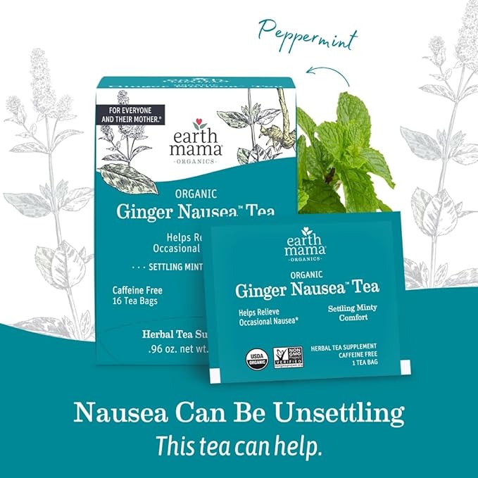 Earth Mama Organic Ginger Nausea™ Tea | Comforts Occasional Nausea + Morning Sickness, 16 Teabags Per Box (6-Pack)