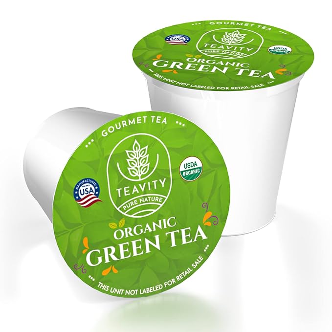 Organic Green Tea Pods for Keurig - Unsweetened Green Tea for K Cup Machines by Teavity (24 Tea Pods)