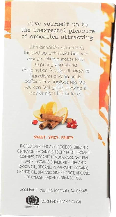 Good Earth Teas Organic Sweet and Spicy Herbal Caffeine Free Tea Bag, 18 Count (Thrее Расk)