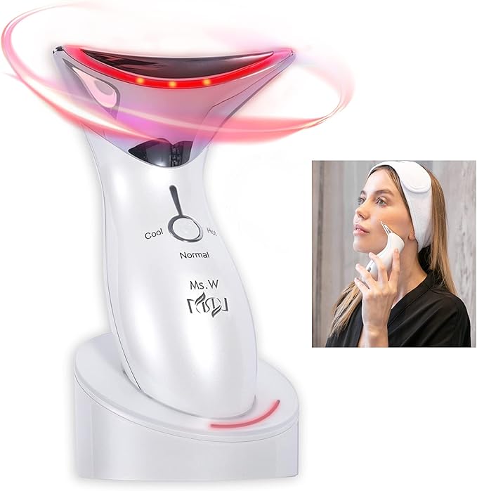 Ms.W Red Light Neck Face Massager, Facial Massager with Hot & Cold Modes for Skin Care, Vibration for Skin Tightening and Rejuvenation(White)