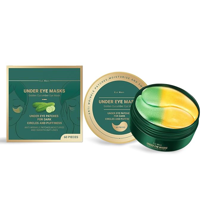 Under Eye Masks,Golden Cucumber Eye Mask 60 Tablets Set,Eye Mask for Fine Lines, Wrinkles, Dark Circles and Eye Puffiness,Suitable for Both Men and Women,5.64 OZ