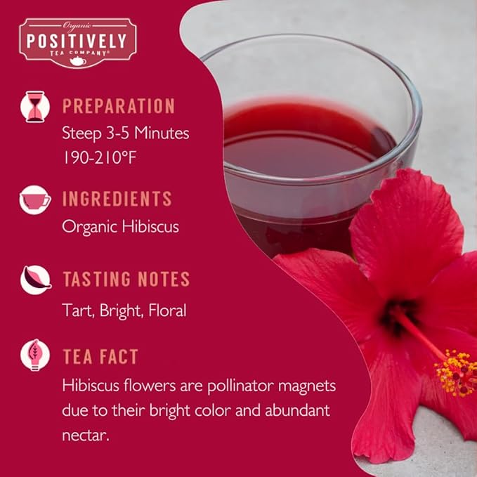 Organic Positively Tea Company, Hibiscus Herbal Tea Bags, 100 Count, Eco-Friendly Tea Bags, Non-GMO