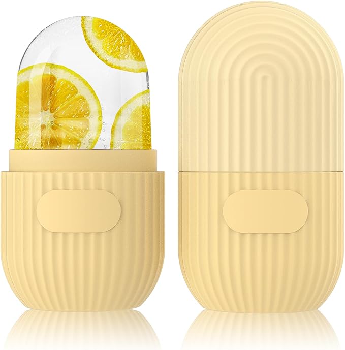 GeeRic Ice Face Roller, Silicone Ice Facial Rollers, Cube Face Contour for Eyes Neck, Beauty Facial Massage Roller Remove Dark Circle Pore Shrink Face Roller Skin Care Tools (Yellow)