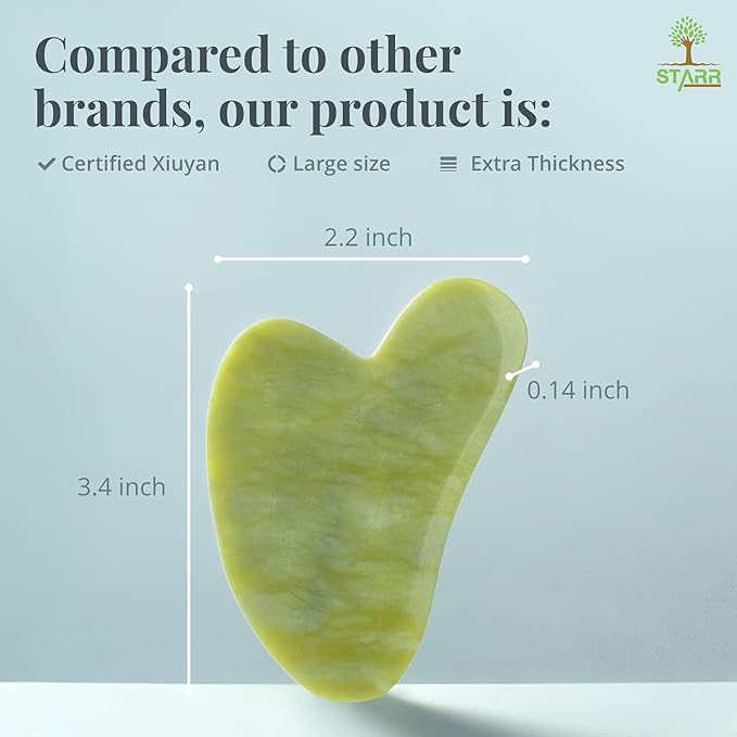 STARR-GIA Certified 100% Xiuyan Jade Gua Sha Massage Tool-Face Massager Reduces Puffiness-Gua Sha Facial Tools Promotes Blood Flow-Easy to Hold Face Sculpting Tool-Trigger Point Acupuncture