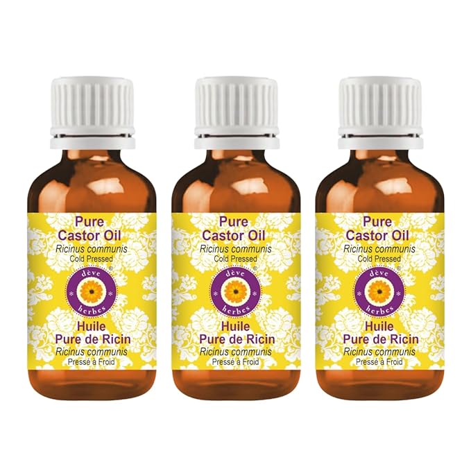 dève herbes Pure Castor Oil (Ricinus communis) Cold Pressed (Pack of three) 100ml X 3 (10 oz)