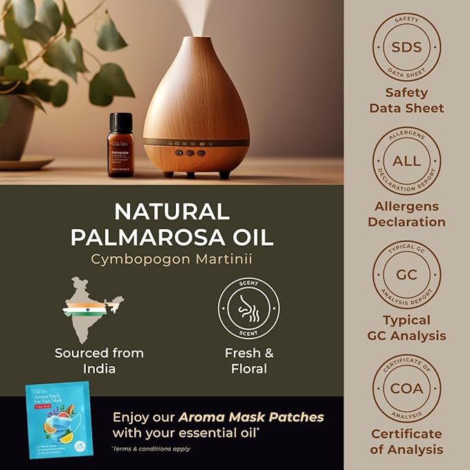 Gya Labs Palmarosa Essential Oil for Diffuser - 0.34 Fl Oz - 100% Pure Natural Palmarosa Oil for Skin, Aromatherapy, Massage, Candles Making - Sweet & Floral Scent