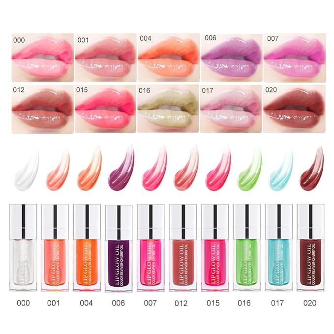 Plumping Lip Oil, Hydrating Gloss Tinted Lip Balm Transparent Lip Care, Big Brush Head Glitter Shine, Long Lasting Nourishing Non-sticky Fresh Texture(2PCS ROSEWOOD)
