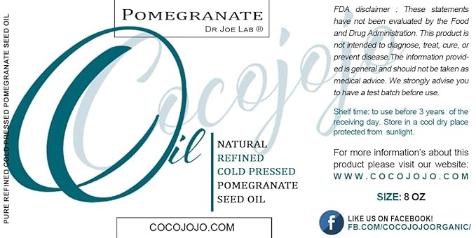 cocojojo Pomegranate Oil Pure Seed Oil Cold Pressed 8 oz Refined Skin Hair Nails Cuticles