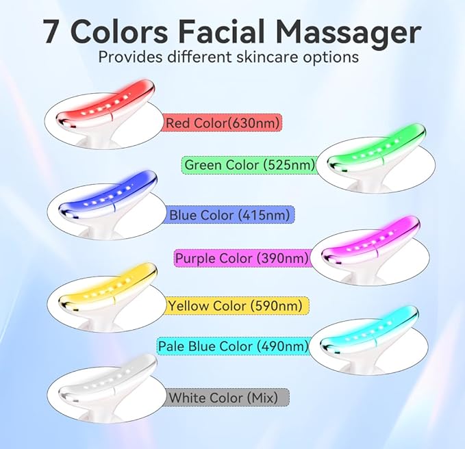 Face and Neck Massager, 7 Colors Face Sculpting Tool,Face Lift Device for Skin Care,at-Home Face Tool with Vibration and Thermal (White)