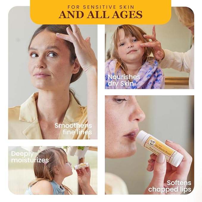 Sweet Bee Naturals Magic Wand - Certified Organic Lip and Face Moisturizing Wand - Natural Chapstick and Balm Stick for Dry Skin and Lips, Non Petroleum Jelly for All Ages and Skin Types, Pack of 3