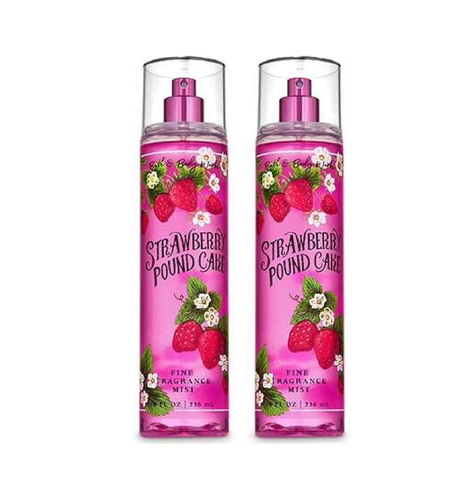 Bath and Body Works Fine Fragrance Mist (Strawberry Pound Cake, 2 Pack) Package Design Varies