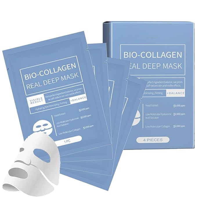 4 Pack Bio-Collagen Overnight Korean Face Mask-deep Hydrating Collagen Hydrogel Sheet Mask,Firming and Moisturizing,Korean Skincare,Anti Wrinkle Lifting Facial Mask Sheet for Glass Skin