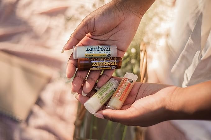 Fair Trade, Organic Beeswax Lip Balm - Variety 4 Pack (Lemongrass, Tangerine, Suncare and Honeybalm) - Ethically Sourced