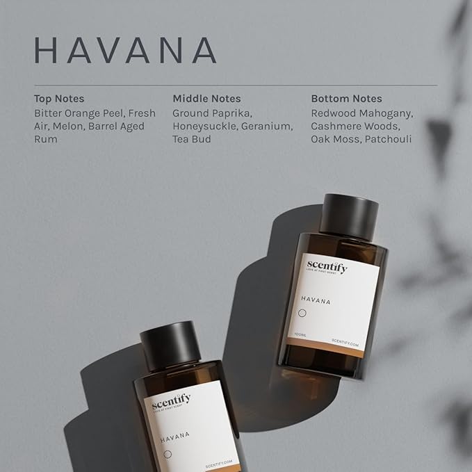 Scentify Havana Aroma Oil Refill Scent for Oil Diffusers - Oak Moss, Rum, Paprika, Mahogany Scents - Luxurious Relaxing Aromatherapy Diffuser Fragrance 100ml, 3.38 oz