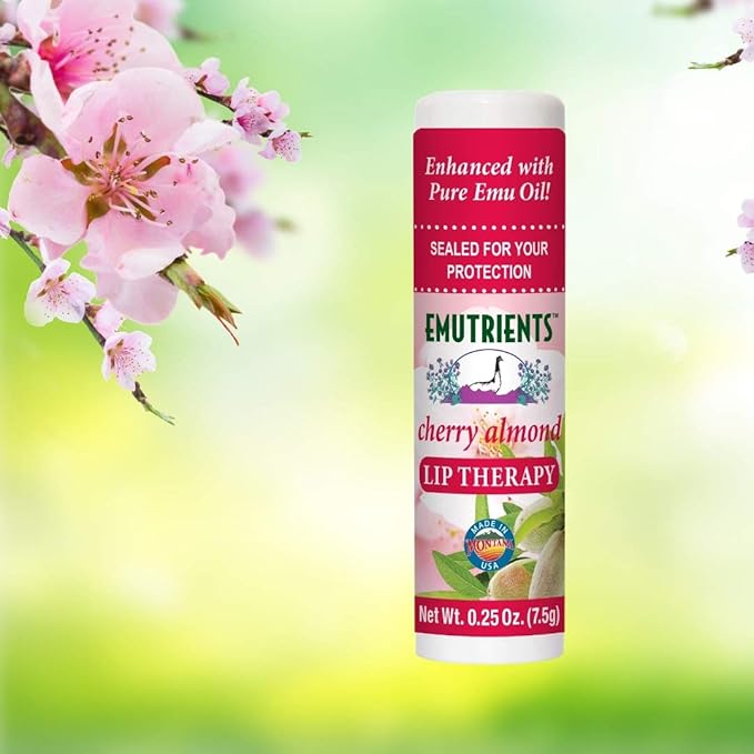 Montana Emu Ranch - Lip Therapy Lip Balm - 0.25 Ounce - Cherry Almond Flavor - 3 Pack - Made with Pure Emu Oil