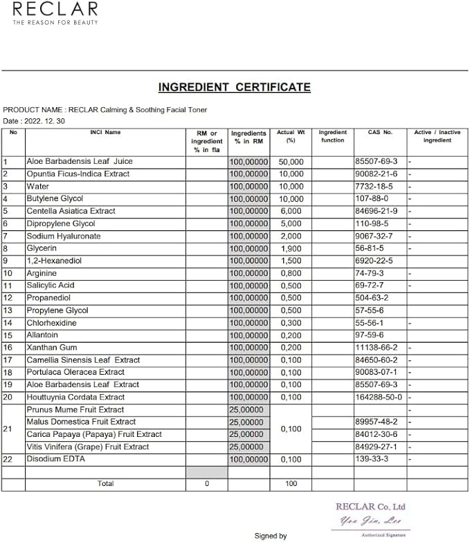 Calming & Soothing Facial Toner, 200ml, Korean Skincare, Aloe Vera, BHA, Centella Asiatica, Hyaluronic Acid, Allantoin, Hydrating, Clear