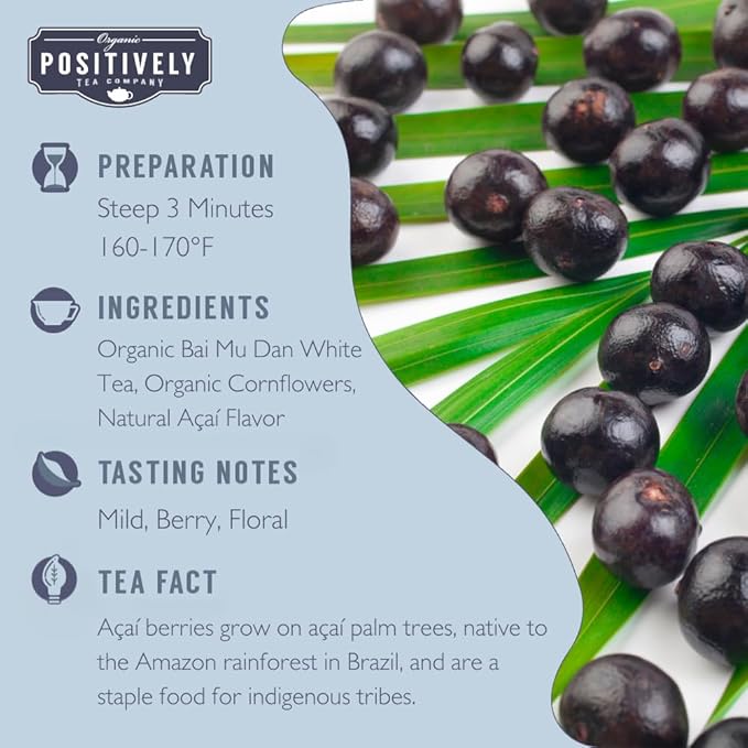 Organic Positively Tea Company, Açaí White Tea, Loose Leaf, 4 Ounce