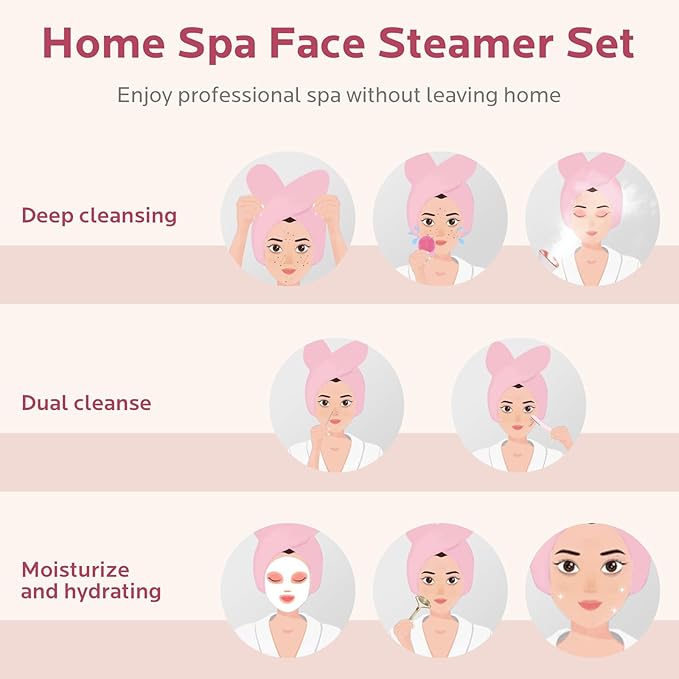 Facial Steamer Self-Care Gift Kit: Nano Ionic Face Steamer Deep Cleaning Unclogs Pores - Humidifier Hot Mist Spa Gifts for Women with 20 Skin Care Tools (Deep Cleansing Pore Refining)