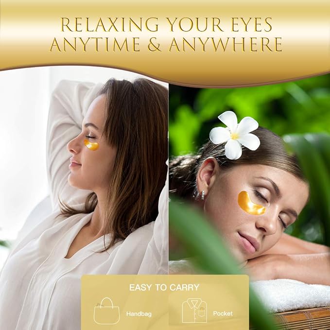 Eye Patches, Under Eye Mask, 24K Gold Eye Treatment Mask, Dark Circles Gel Pads, Under Eye Bags Treatment for Puffy Eyes, Anti-Wrinkle , 14 Pairs