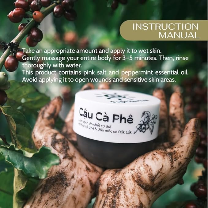 Coffee Body Scrub with Dak Lak Ripe Coffee, Macadamia Oil, Himalayan Salt, Aloe Vera & Pink Grapefruit Essential Oil ā Exfoliating & Moisturizing for Smooth, Radiant Skin (8.8 fl oz)