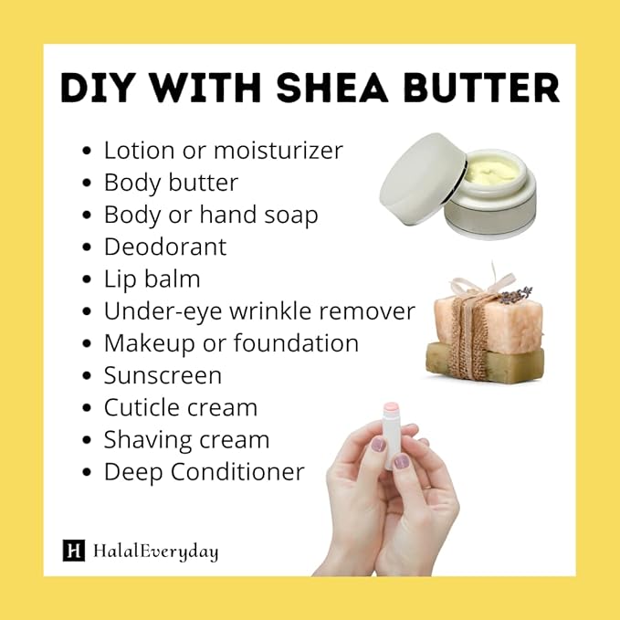 HalalEveryDay Yellow Shea Butter from Ghana – Raw & Unrefined – 24oz Tamper-Proof Jar | Natural African Shea Butter for Skin, Hair, Body, DIY Body Butters, Lotions, and Hair Care | Ready to Use