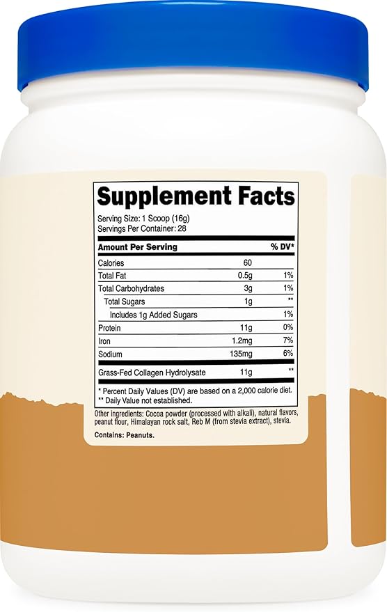 Nutricost Collagen Peptides (Chocolate Peanut Butter Flavored) 1 LB - Grass-Fed Collagen Hydrolysate, Gluten-Free