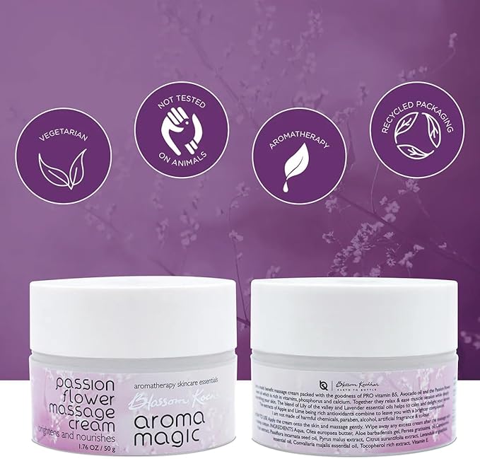 Passion Flower Massage Cream | Hydrates, Softens & Nourishes Skin | Aromatherapy Spa Cream for Glowing, Healthy-Looking Skin | Non-Greasy, Toxin-Free | 1.76 Oz (50g)